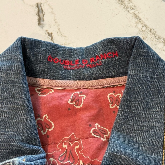 Double D Ranch Denim Jacket with leather accents and embroidered back - Picture 2 of 15